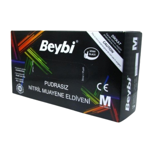 Beybi Nitril Muayene Eldiveni Pudrasız Siyah M (100'lü)