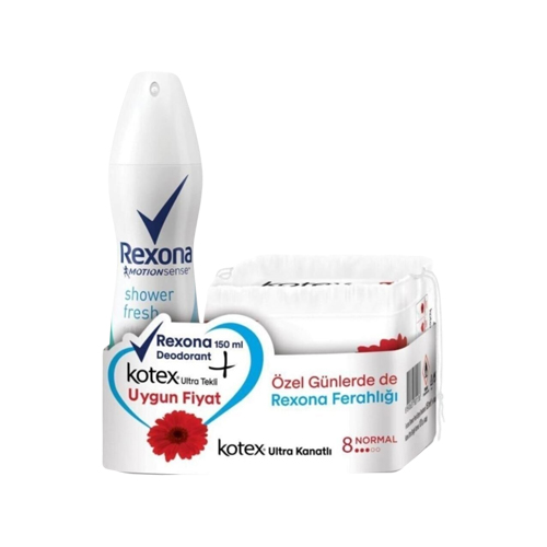 Rexona Shower Fresh Deodorant + Kotex Normal (150 ml + 8'li)